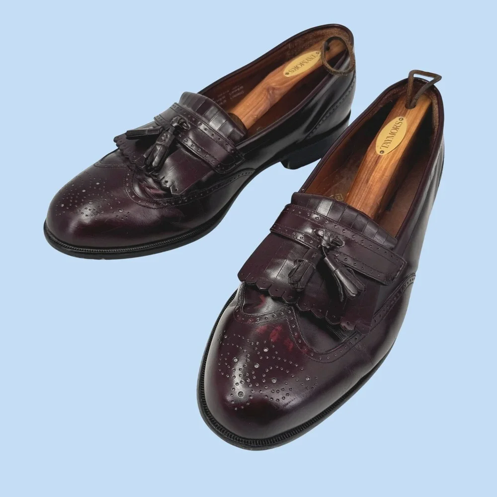 Bostonian Classics First Flex Shoes 12M Burgundy Leather Kiltie Tassel Wingtip